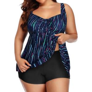 imageYonique Plus Size Tankini Swimsuits for Women Tankini with Shorts Two Piece Bathing Suits Flowy SwimwearBlue Galaxy
