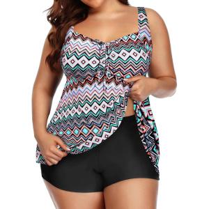 imageYonique Plus Size Tankini Swimsuits for Women Tankini with Shorts Two Piece Bathing Suits Flowy SwimwearColorful Geometric