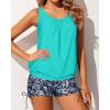 imageYonique Blouson Tankini Swimsuits for Women 2 Piece Bathing Suits Tops with Boyshorts Modest Loose Fit SwimwearAqua Green