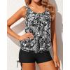 imageYonique Blouson Tankini Swimsuits for Women 2 Piece Bathing Suits Tops with Boyshorts Modest Loose Fit SwimwearBlack  Flower