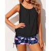imageYonique Blouson Tankini Swimsuits for Women 2 Piece Bathing Suits Tops with Boyshorts Modest Loose Fit SwimwearBlack Flamingo