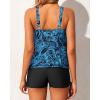 imageYonique Blouson Tankini Swimsuits for Women 2 Piece Bathing Suits Tops with Boyshorts Modest Loose Fit SwimwearBlack and Blue Paisley