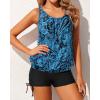 imageYonique Blouson Tankini Swimsuits for Women 2 Piece Bathing Suits Tops with Boyshorts Modest Loose Fit SwimwearBlack and Blue Paisley