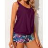 imageYonique Blouson Tankini Swimsuits for Women 2 Piece Bathing Suits Tops with Boyshorts Modest Loose Fit SwimwearPurple  Leaf