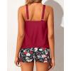 imageYonique Blouson Tankini Swimsuits for Women 2 Piece Bathing Suits Tops with Boyshorts Modest Loose Fit SwimwearRed Floral