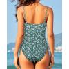 imageYonique One Piece Swimsuits for Women Tummy Control Bathing Suits Cute SwimwearGreen and White Flower