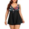 imageYonique Two Piece Plus Size Tankini Swimsuits for Women Flowy Bathing Suits with Shorts Tummy Control SwimwearBlack and Red Floral
