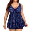 imageYonique Two Piece Plus Size Tankini Swimsuits for Women Flowy Bathing Suits with Shorts Tummy Control SwimwearBlue Striped