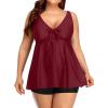 imageYonique Two Piece Plus Size Tankini Swimsuits for Women Flowy Bathing Suits with Shorts Tummy Control SwimwearBurgundy