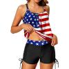 imageYonique Womens Blouson Tankini Swimsuits Two Piece Strappy Bathing Suit Tops with Shorts Criss Cross SwimwearAmerican Flag