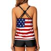 imageYonique Womens Blouson Tankini Swimsuits Two Piece Strappy Bathing Suit Tops with Shorts Criss Cross SwimwearAmerican Flag