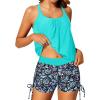 imageYonique Womens Blouson Tankini Swimsuits Two Piece Strappy Bathing Suit Tops with Shorts Criss Cross SwimwearAqua Blue