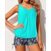 imageYonique Womens Blouson Tankini Swimsuits Two Piece Strappy Bathing Suit Tops with Shorts Criss Cross SwimwearAqua Blue