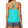 imageYonique Womens Blouson Tankini Swimsuits Two Piece Strappy Bathing Suit Tops with Shorts Criss Cross SwimwearAqua Blue