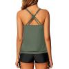 imageYonique Womens Blouson Tankini Swimsuits Two Piece Strappy Bathing Suit Tops with Shorts Criss Cross SwimwearArmy Green