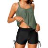 imageYonique Womens Blouson Tankini Swimsuits Two Piece Strappy Bathing Suit Tops with Shorts Criss Cross SwimwearArmy Green