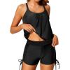 imageYonique Womens Blouson Tankini Swimsuits Two Piece Strappy Bathing Suit Tops with Shorts Criss Cross SwimwearBlack 02