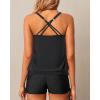 imageYonique Womens Blouson Tankini Swimsuits Two Piece Strappy Bathing Suit Tops with Shorts Criss Cross SwimwearBlack 02