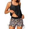 imageYonique Womens Blouson Tankini Swimsuits Two Piece Strappy Bathing Suit Tops with Shorts Criss Cross SwimwearBlack