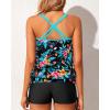 imageYonique Womens Blouson Tankini Swimsuits Two Piece Strappy Bathing Suit Tops with Shorts Criss Cross SwimwearBlack Blue Floral