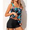 imageYonique Womens Blouson Tankini Swimsuits Two Piece Strappy Bathing Suit Tops with Shorts Criss Cross SwimwearBlack Blue Floral