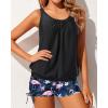 imageYonique Womens Blouson Tankini Swimsuits Two Piece Strappy Bathing Suit Tops with Shorts Criss Cross SwimwearBlack Flamingo