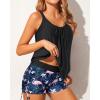 imageYonique Womens Blouson Tankini Swimsuits Two Piece Strappy Bathing Suit Tops with Shorts Criss Cross SwimwearBlack Flamingo