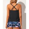 imageYonique Womens Blouson Tankini Swimsuits Two Piece Strappy Bathing Suit Tops with Shorts Criss Cross SwimwearBlack Flamingo