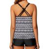imageYonique Womens Blouson Tankini Swimsuits Two Piece Strappy Bathing Suit Tops with Shorts Criss Cross SwimwearBlackwhite Tribal