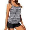 imageYonique Womens Blouson Tankini Swimsuits Two Piece Strappy Bathing Suit Tops with Shorts Criss Cross SwimwearBlackwhite Tribal
