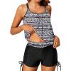 imageYonique Womens Blouson Tankini Swimsuits Two Piece Strappy Bathing Suit Tops with Shorts Criss Cross SwimwearBlackwhite Tribal