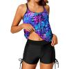 imageYonique Womens Blouson Tankini Swimsuits Two Piece Strappy Bathing Suit Tops with Shorts Criss Cross SwimwearBlue Purple Leaves