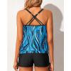 imageYonique Womens Blouson Tankini Swimsuits Two Piece Strappy Bathing Suit Tops with Shorts Criss Cross SwimwearBlue Wavy Pattern
