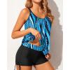 imageYonique Womens Blouson Tankini Swimsuits Two Piece Strappy Bathing Suit Tops with Shorts Criss Cross SwimwearBlue Wavy Pattern