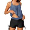imageYonique Womens Blouson Tankini Swimsuits Two Piece Strappy Bathing Suit Tops with Shorts Criss Cross SwimwearGrey Blue
