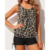 imageYonique Womens Blouson Tankini Swimsuits Two Piece Strappy Bathing Suit Tops with Shorts Criss Cross SwimwearLeopard