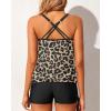 imageYonique Womens Blouson Tankini Swimsuits Two Piece Strappy Bathing Suit Tops with Shorts Criss Cross SwimwearLeopard