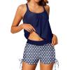 imageYonique Womens Blouson Tankini Swimsuits Two Piece Strappy Bathing Suit Tops with Shorts Criss Cross SwimwearNavy Blue