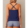 imageYonique Womens Blouson Tankini Swimsuits Two Piece Strappy Bathing Suit Tops with Shorts Criss Cross SwimwearNavy Blue