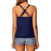 imageYonique Womens Blouson Tankini Swimsuits Two Piece Strappy Bathing Suit Tops with Shorts Criss Cross SwimwearNavy Blue
