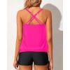 imageYonique Womens Blouson Tankini Swimsuits Two Piece Strappy Bathing Suit Tops with Shorts Criss Cross SwimwearPink and Black