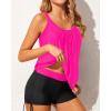 imageYonique Womens Blouson Tankini Swimsuits Two Piece Strappy Bathing Suit Tops with Shorts Criss Cross SwimwearPink and Black