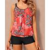 imageYonique Womens Blouson Tankini Swimsuits Two Piece Strappy Bathing Suit Tops with Shorts Criss Cross SwimwearRed Floral
