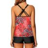 imageYonique Womens Blouson Tankini Swimsuits Two Piece Strappy Bathing Suit Tops with Shorts Criss Cross SwimwearRed Floral