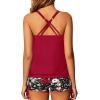 imageYonique Womens Blouson Tankini Swimsuits Two Piece Strappy Bathing Suit Tops with Shorts Criss Cross SwimwearRed Floral2