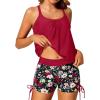 imageYonique Womens Blouson Tankini Swimsuits Two Piece Strappy Bathing Suit Tops with Shorts Criss Cross SwimwearRed Floral2