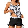 imageYonique Womens Blouson Tankini Swimsuits Two Piece Strappy Bathing Suit Tops with Shorts Criss Cross SwimwearTie Dye