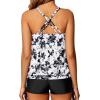 imageYonique Womens Blouson Tankini Swimsuits Two Piece Strappy Bathing Suit Tops with Shorts Criss Cross SwimwearTie Dye