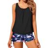 imageYonique Blouson Tankini Swimsuits for Women 2 Piece Bathing Suits Tops with Boyshorts Modest Loose Fit SwimwearBlack Flamingo