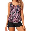 imageYonique Blouson Tankini Swimsuits for Women 2 Piece Bathing Suits Tops with Boyshorts Modest Loose Fit SwimwearPink Stripe